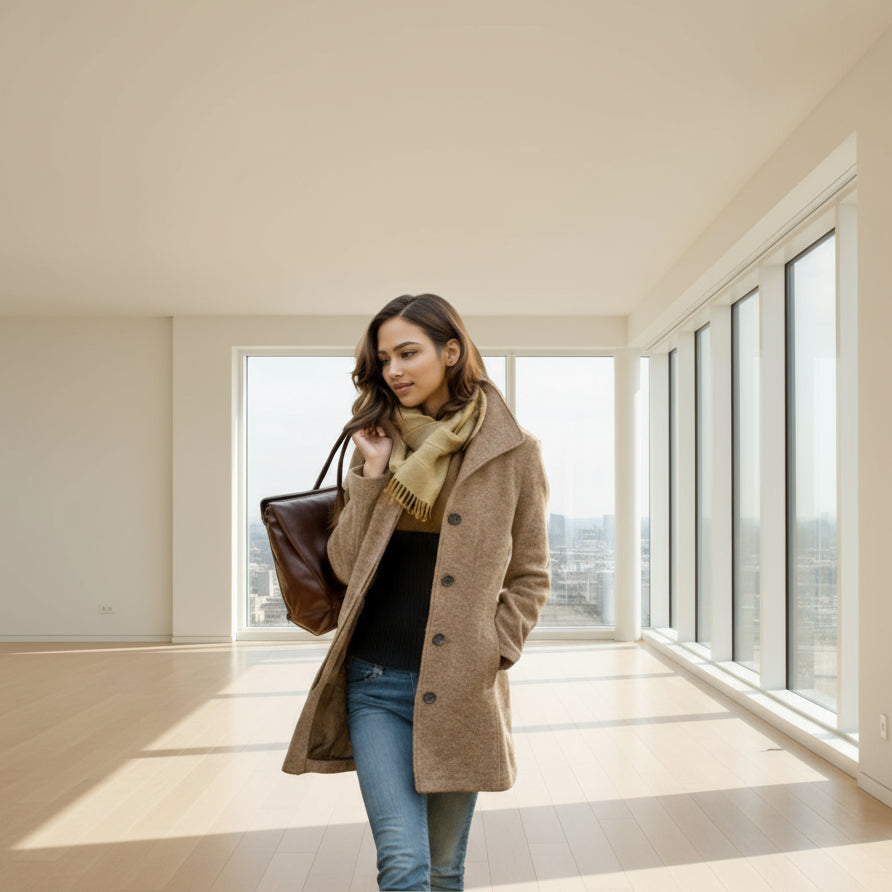 Manteau en laine uni pour femmes - Longueur moyenne Feroval