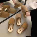 Chaussons mi-bas en fourrure à semelle épaisse et bride ajustable Feroval