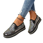 Chaussures Plates Daim Motif Floral Strass et Paillettes