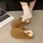 Chaussons mi-bas en fourrure à semelle épaisse et bride ajustable Feroval