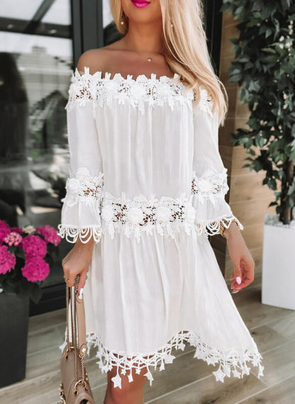 Lace Fluted Sleeve Cold Shoulder Dress