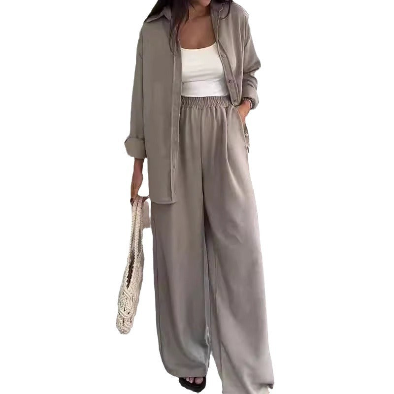 Ensemble Trois Pièces Chemise Longue, Top & Pantalon Large — Style Bohème Chic