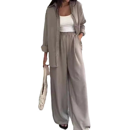 Ensemble Trois Pièces Chemise Longue, Top & Pantalon Large — Style Bohème Chic