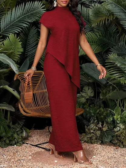 Asymmetric Blouse and Maxi Skirt Set - Chic and Loose Fit