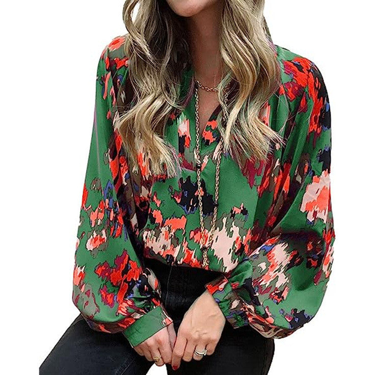 Chemise imprimée à col en V – Tendance et élégante Feroval