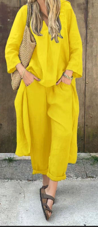 Ensemble Léonie - 2 Pièces Asymétrique Col V avec Poches