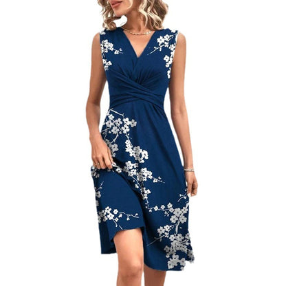 Robe mi-longue sans manches à col en V