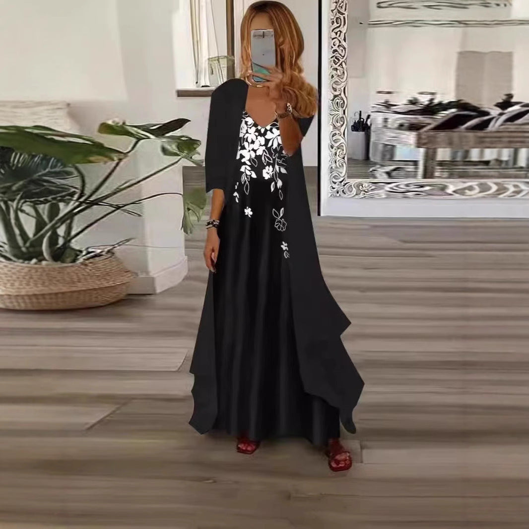 Robe maxi en chiffon floral avec drapé fluide