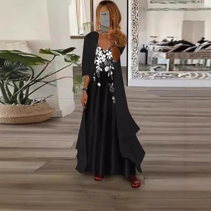 Robe maxi en chiffon floral avec drapé fluide