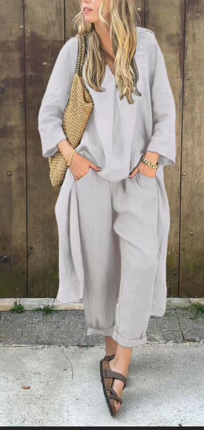 Ensemble Léonie - 2 Pièces Asymétrique Col V avec Poches