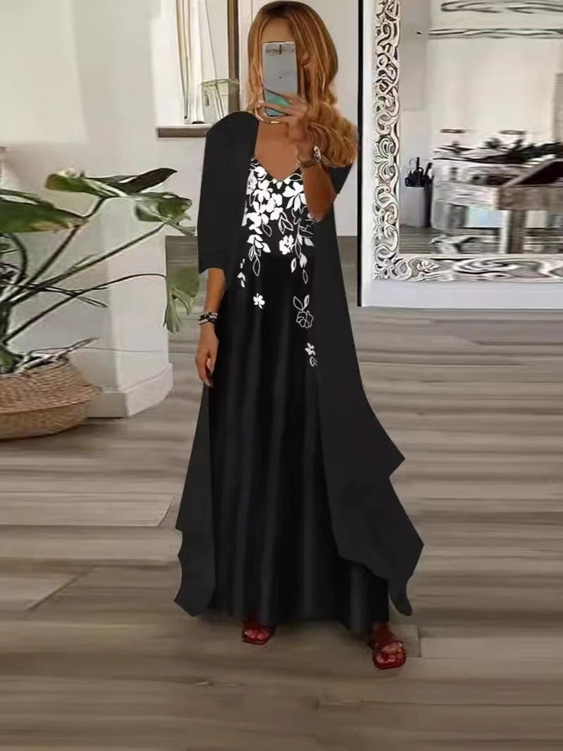 Robe maxi en chiffon floral avec drapé fluide