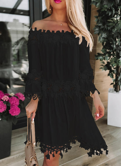 Lace Fluted Sleeve Cold Shoulder Dress
