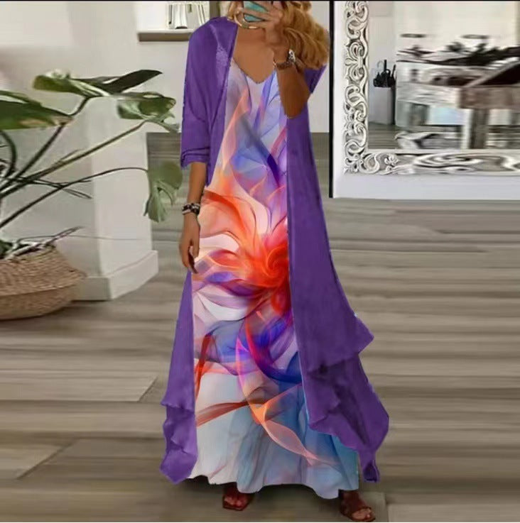 Robe maxi en chiffon floral avec drapé fluide