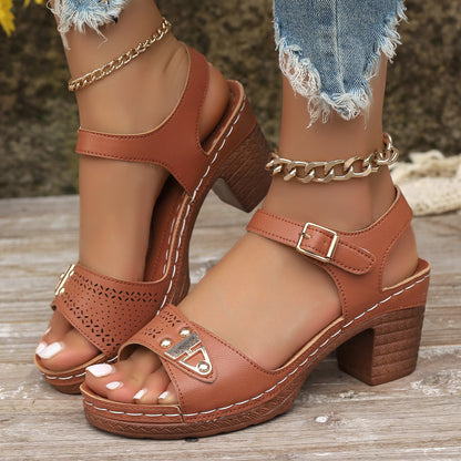 Sandales Classiques Femme à Talon Épais - Confort & Style