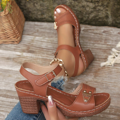 Sandales Classiques Femme à Talon Épais - Confort & Style