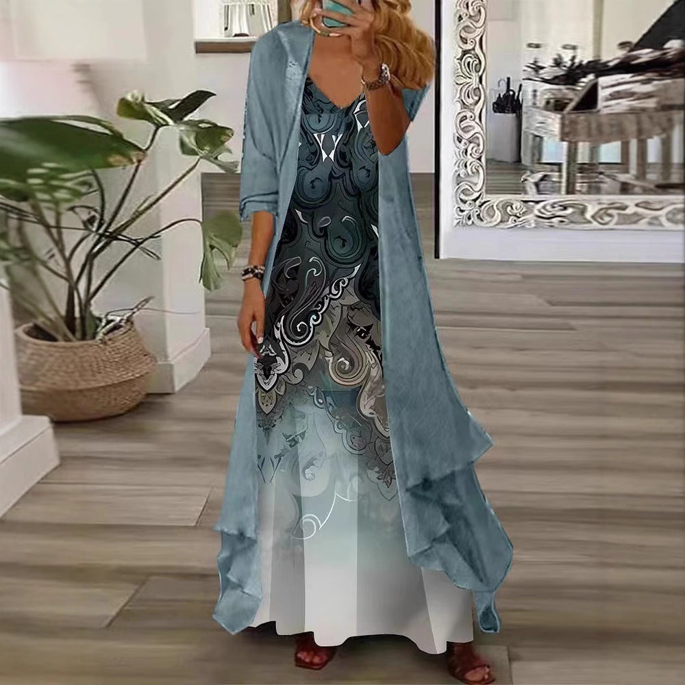 Robe maxi en chiffon floral avec drapé fluide