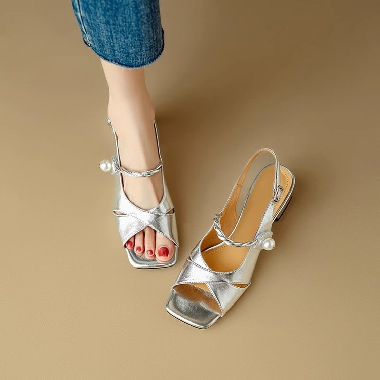 Sandales Femme à Talon Haut Bout Ouvert Dorées