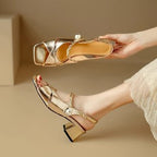 Sandales Femme à Talon Haut Bout Ouvert Dorées Feroval