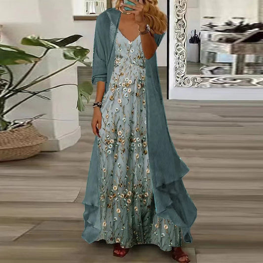 Robe maxi en chiffon floral avec drapé fluide