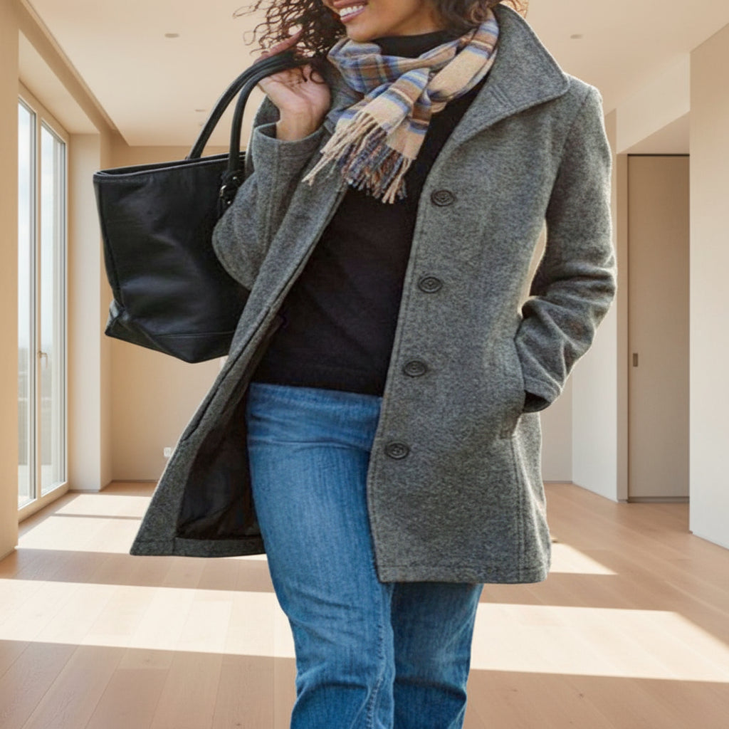 Manteau en laine uni pour femmes - Longueur moyenne Feroval