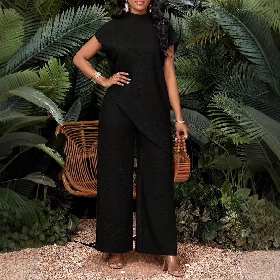 Asymmetric Blouse and Maxi Skirt Set - Chic and Loose Fit