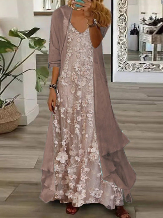 Robe maxi en chiffon floral avec drapé fluide