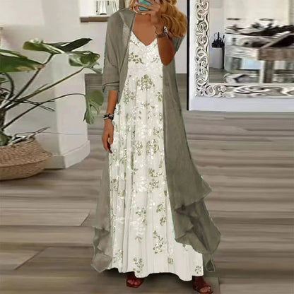Robe maxi en chiffon floral avec drapé fluide