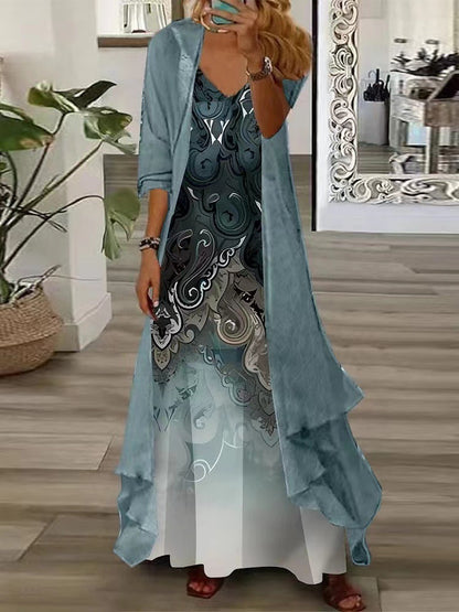 Robe maxi en chiffon floral avec drapé fluide