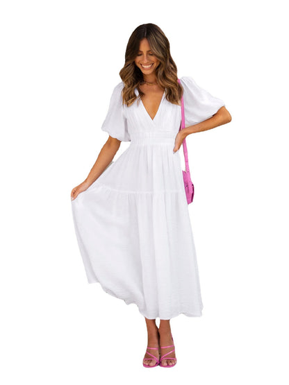 Robe longue bohème à manches bouffantes