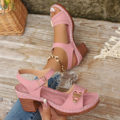 Sandales Classiques Femme à Talon Épais - Confort & Style