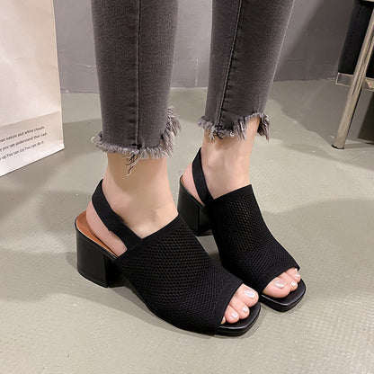 Sandales à Talons Épais en Maille – Style Chic Européen