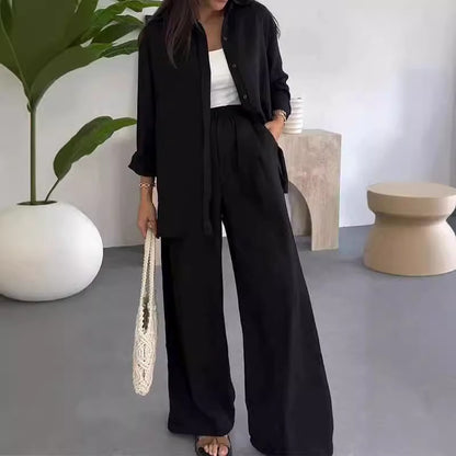Ensemble Trois Pièces Chemise Longue, Top & Pantalon Large — Style Bohème Chic