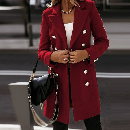 Manteau en Laine à Col Rabattu pour Femmes