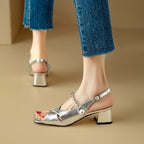 Sandales Femme à Talon Haut Bout Ouvert Dorées Feroval