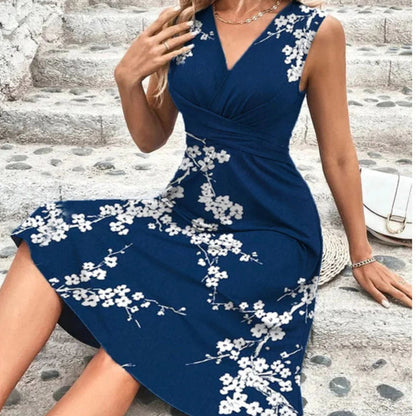 Robe mi-longue sans manches à col en V