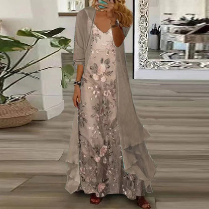 Robe maxi en chiffon floral avec drapé fluide