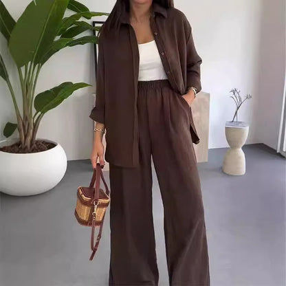 Ensemble Trois Pièces Chemise Longue, Top & Pantalon Large — Style Bohème Chic