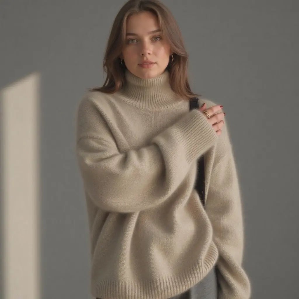 Pull Col Roulé Oversize en Cachemire Feroval