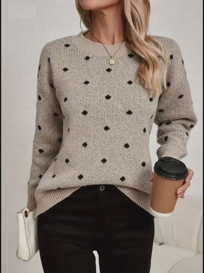 Pull à pois jacquard femme - Col rond, manches longues